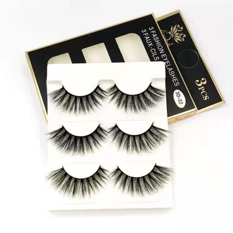 Medan Termurah Premium eyelashes natural Bulu mata palsu natural 3 pasang lem bulu mata