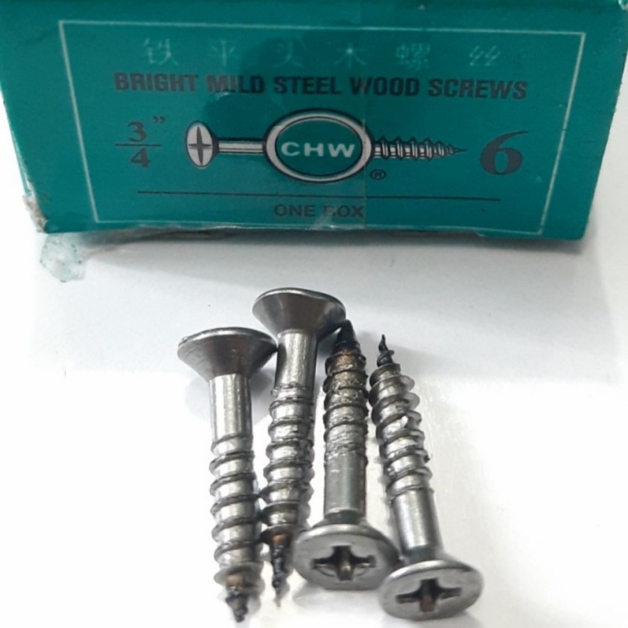 SKRUP KAYU BAUT 3/4 x 6 WOOD SCREW / TAPING SKRUP/SEKRUP SKRUP PER BOX KOTAK FITTING LAMPU SAKLAR LAMPU STOP KONTAK