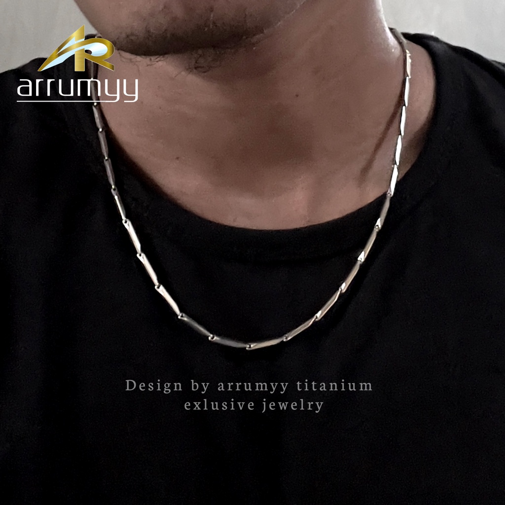 ARRUMYY kalung rantai pria kecil real titanium silver panjang 45cm 50cm 60cm lebar 1,5mm