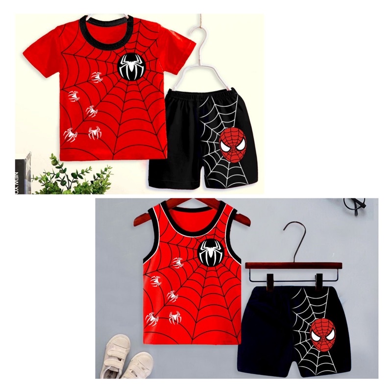 SETELAN SINGLET/TANGAN ANAK KARAKTER SPIDER.MAN/KARAKTER SUPERHERO LABA LABA ALL SIZE 6-12 BULAN