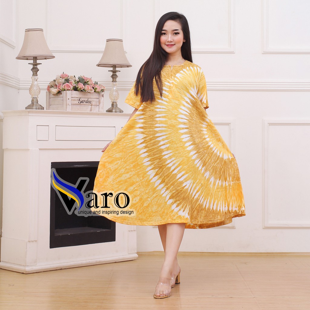 [GROSIR] Daster Kaos Payung Busui Tiedye XXL Jumbo Klok A Busui Resleting-Zip C Kuning