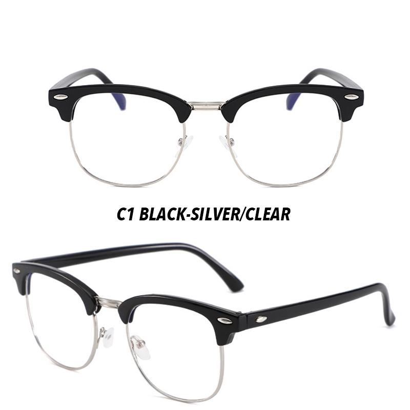 (YUZHU) Bayar di Tempat Anti Blue Kacamata RB Design Half Frame Eyeglasses Wanita/Pria