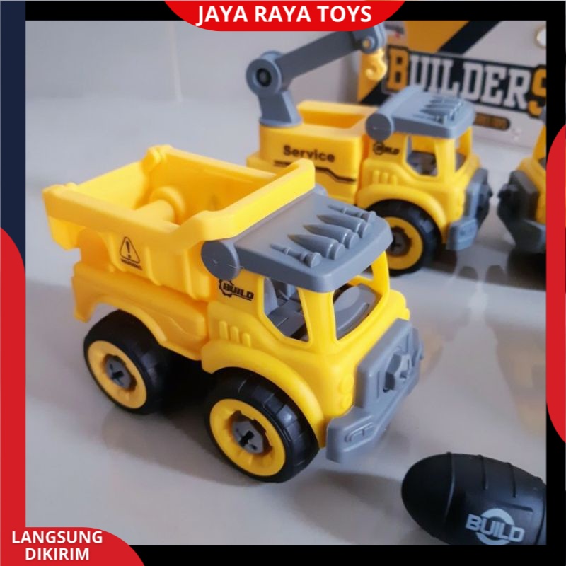 ( PROMO ) Mainan Anak Mobil Truk Bongkar Pasang DIY Obeng Toy Car Mixer Truck 1 set Kemasan Kantong