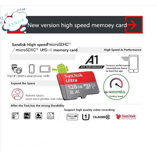 SANDISK Ultra Memory Card 128GB Micro SDXC UHS-1 c10 A1 98mb / s Free Adapter