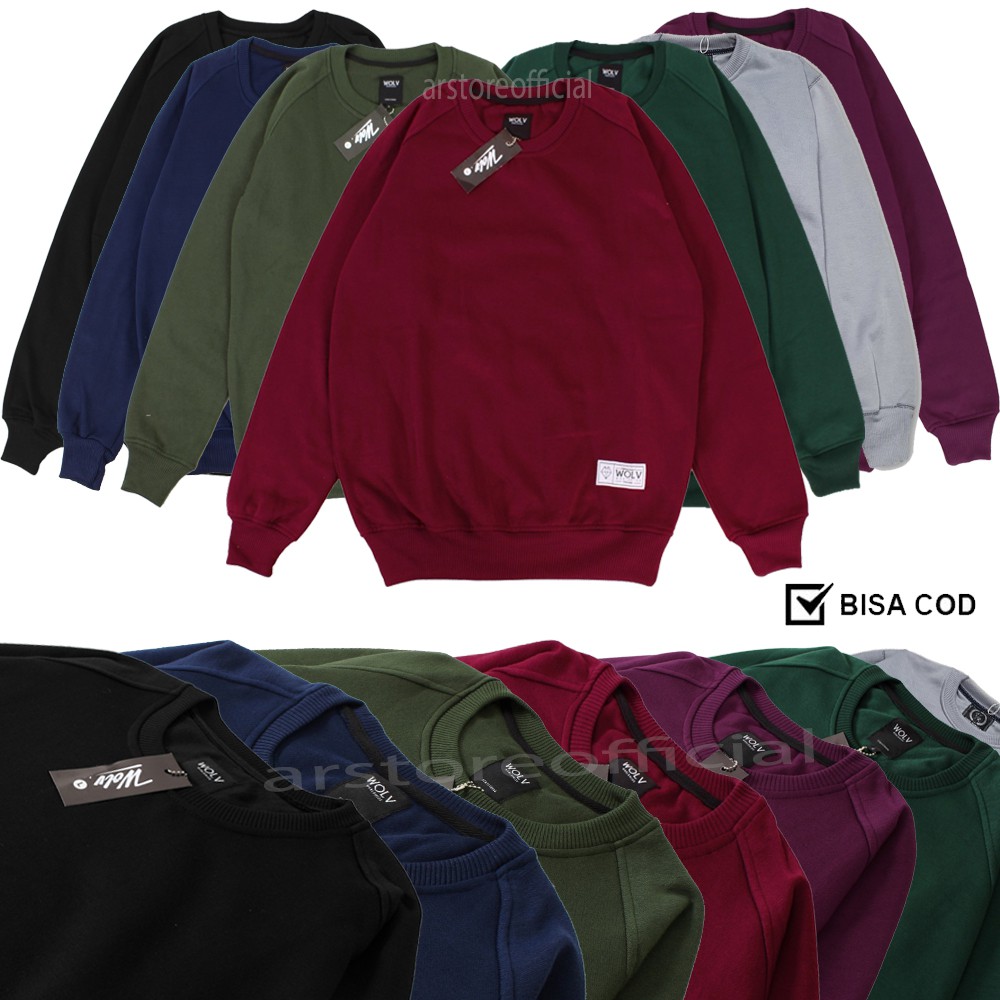 Sweater Crewneck Pria dan Wanita Big Size / Sweater Polos Wolv / Crewneck Polos Terbaru [SIAP KIRIM]