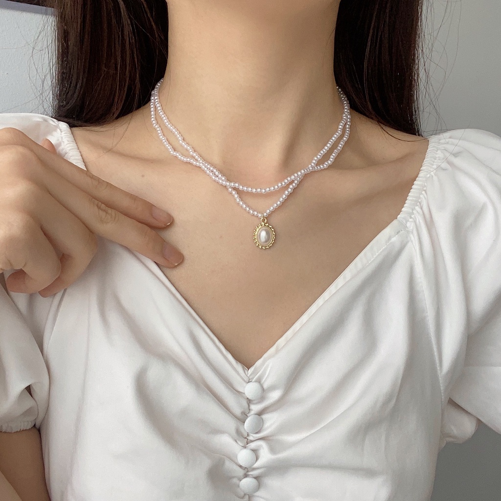 Pearl Necklace Accessories Retro Double Clavicle Chain Light Luxury Pendant