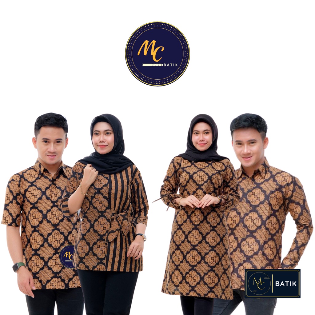 Baju Batik Couple | MC Batik Set Pakaian Batik Couple Coklatan Motif Dapel