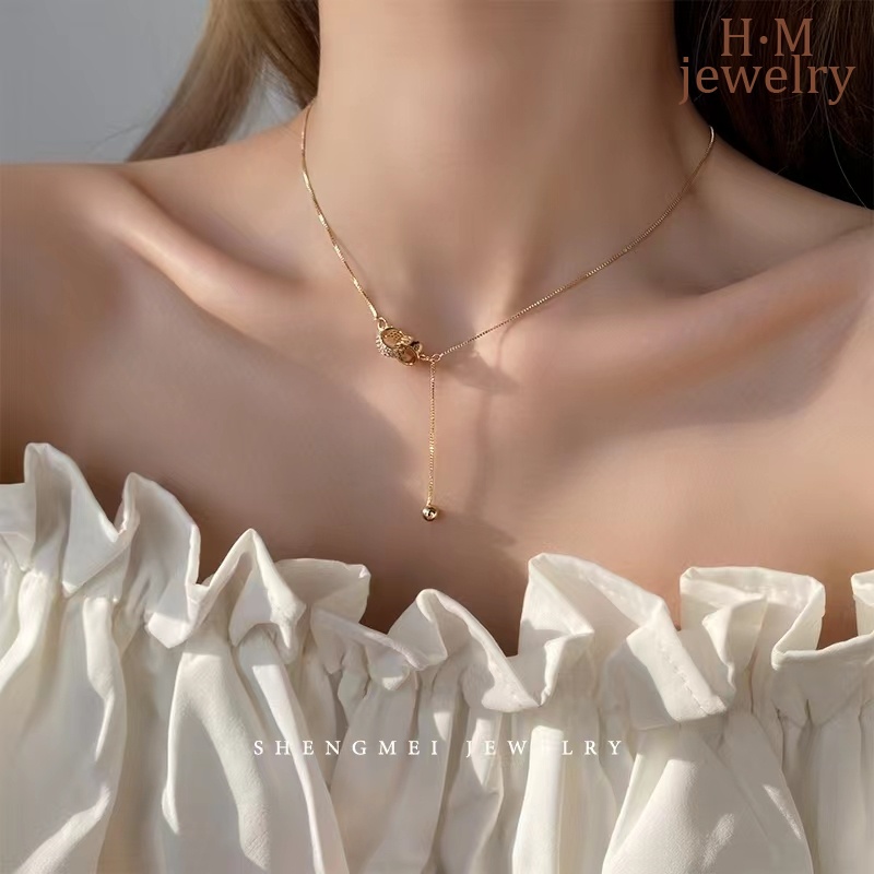 Kalung Rantai Sterling Silver 925 Dengan Liontin Cincin Berlian Imitasi Untuk Wanita