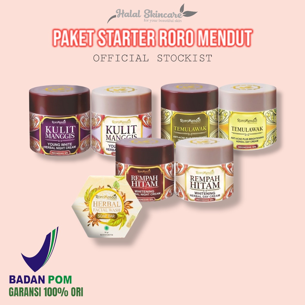 RORO MENDUT SKINCARE PAKET STARTER TEMULAWAK REMPAH HITAM KULIT MANGGIS CREAM WAJAH ORIGINAL BPOM