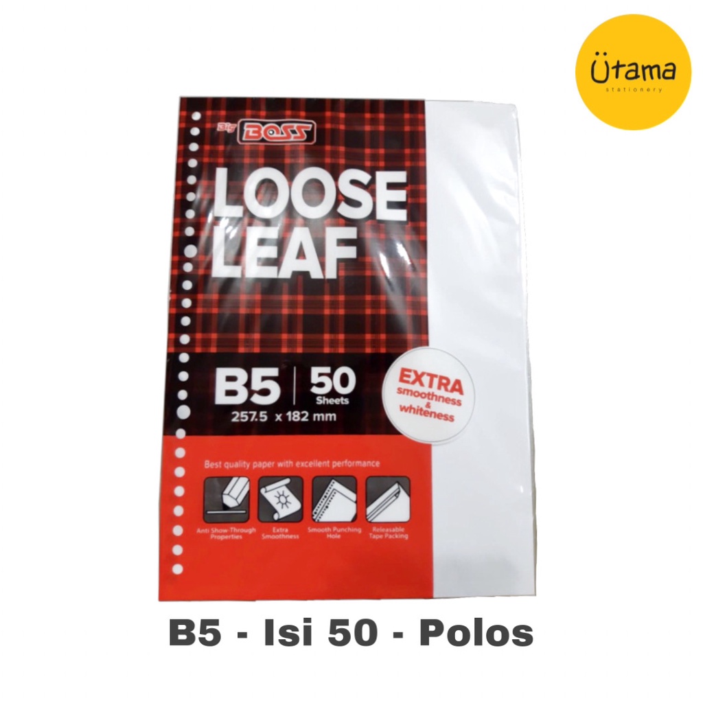 

Loose Leaf BOSS B5 POLOS Isi 50 (GROSIR 10 PAK @5.000)/Isi/Refill/Refil Binder Plain 50lembar/50pcs