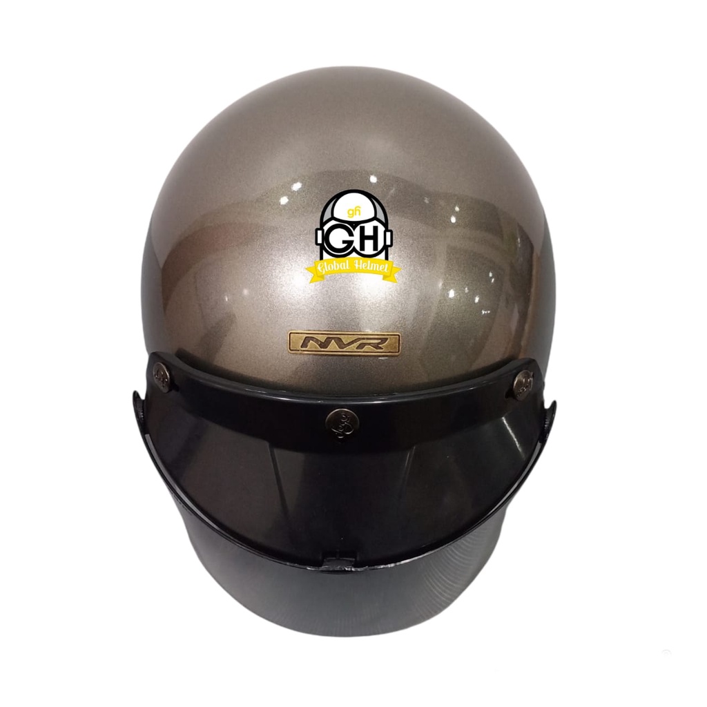 Helm Retro List Chrome Allgrey Helm Bogo Half Face SNI Free Kaca Flat