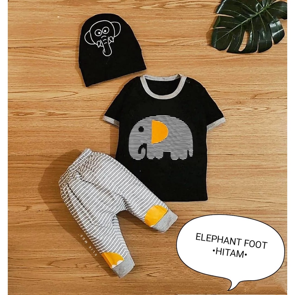 Klik Mds Setelan Baju Anak Bayi Laki-laki Gajah Free topi 1 Ukuran Usia 0-9 Bulan