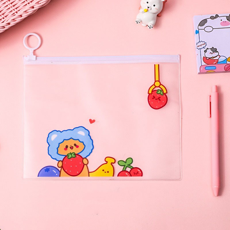 MURMURE.ID | ZIPPER BAG TRANSPARAN MOTIF LUCU BUNGA AVOCADO PISANG KOREA TEMPAT PENSIL-BEAR - FRUTTY