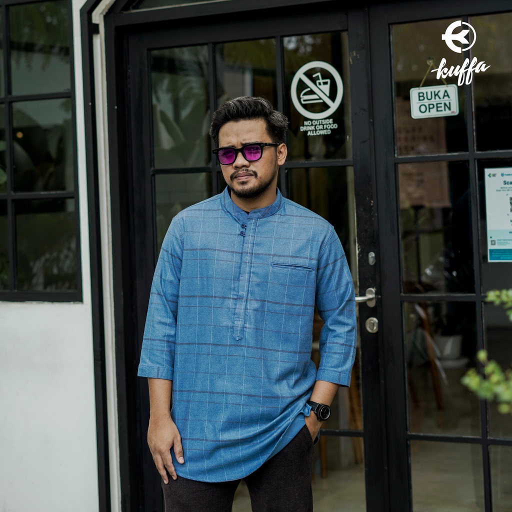 Baju Muslim Kemeja Koko Longline Salur Lengan Sedang Pria Dewasa / Fashion Muslim / Atasan / Berkual