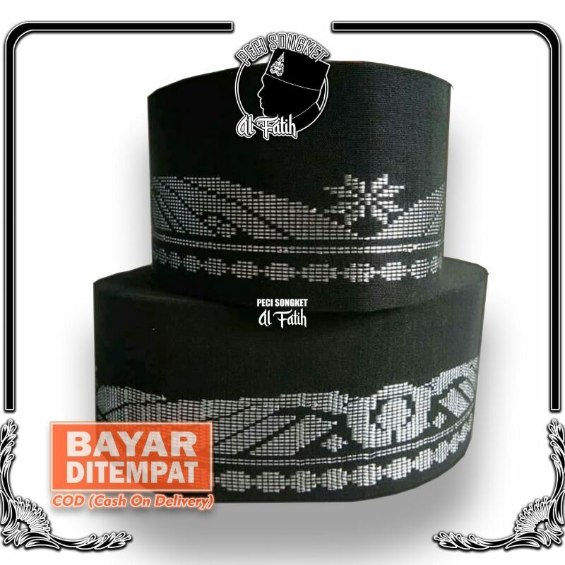 SONGKOK HITAM MUSLIM DEWASA ANAK PECI HITAM DEWASA MOTIF TENUN SONGKET MELAYU