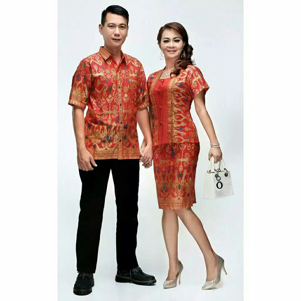 Qnunbatik Batik Keluarga/family Rok N Blus Narita Prodo Pendek Merah