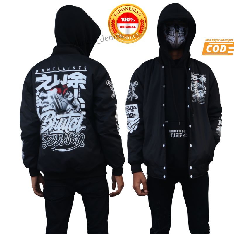 JAKET ZPR HOODIE SEMI BOMBER HITAM BRUTALISTS/JAKET SEMI PARKA/JAKET STRET/JAKET PREMIUM ORIGINAL/JA
