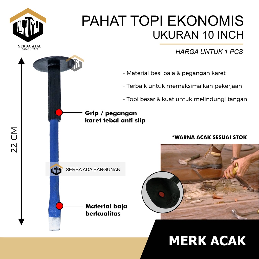 Pahat topi 6&quot; 8&quot; 10&quot; 12&quot; plat gagang karet kualitas bagus / betel pahat alat kuat