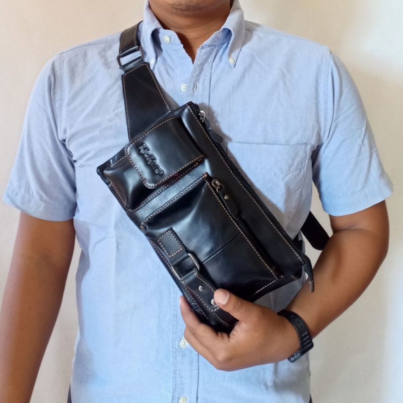 Waist Bag Pria Kulit Sapi Asli