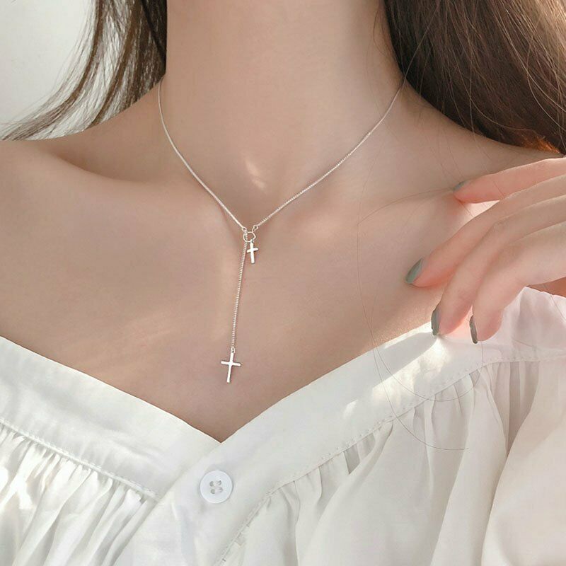 1pc Kalung Choker Rantai Klavikula Dengan Liontin Salib Untuk Aksesoris Perhiasan Wanita