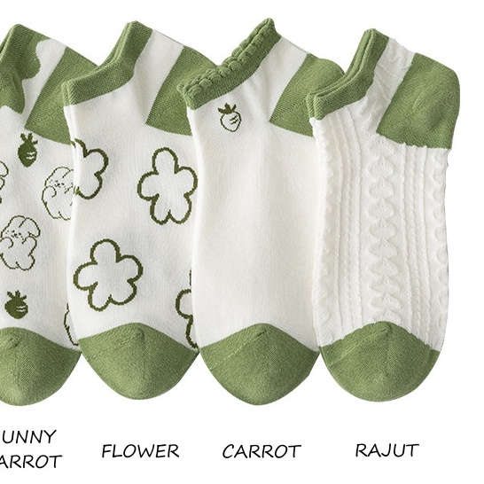 MURMURE.ID | KAOS KAKI MOTIF KARAKTER CUTE IMPORT KAOS KAKI WANITA PENDEK MOTIF SEMATA KAKI FASHION IMPORT-GREEN-CARROT ONE