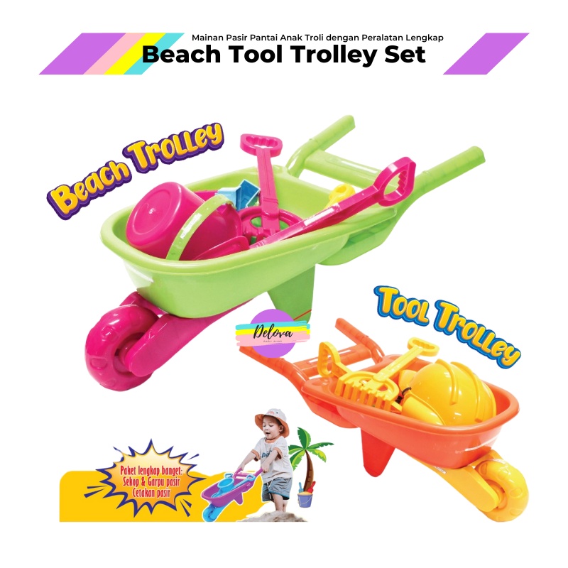 Beach Tool Trolley Sand Mainan Pasir Pantai Anak Troli Peralatan Bermain dan Konstruksi