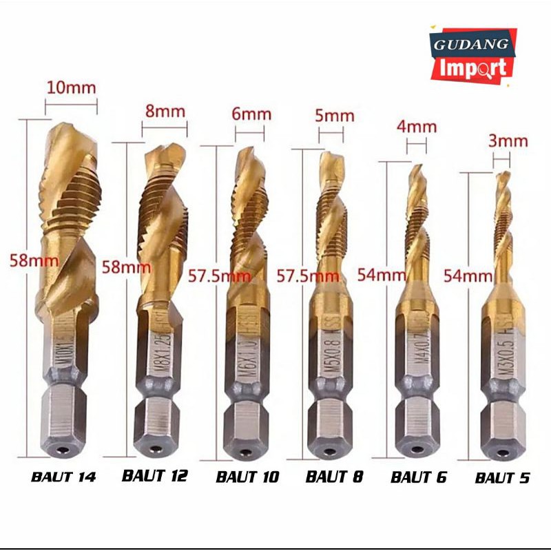 MATA BOR HAND TAP HANDTAP SENAI DRAT BAUT SET M3 M4 M5 M6 M8 M10