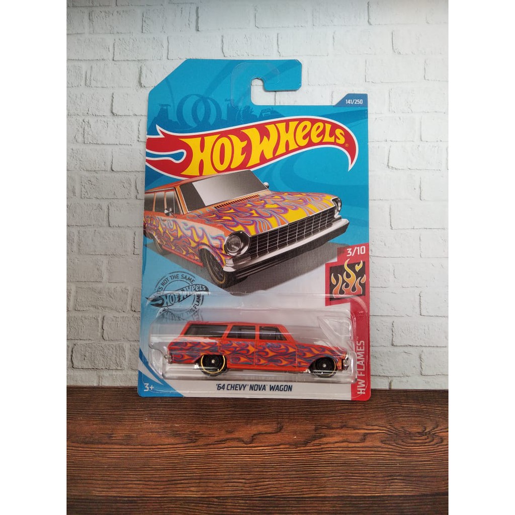 BEST SELLER | Hot Wheels 64 Chevy Nova Wagon MERAH HW Flames Hotwheels fire untuk Balap race mobil mayat 8 crate 70 chevelle ss wagon 59 chevy impala fusionbusta match it govner road bandit go 68 dodge dart gruppo x24 retro active 64 nova panel