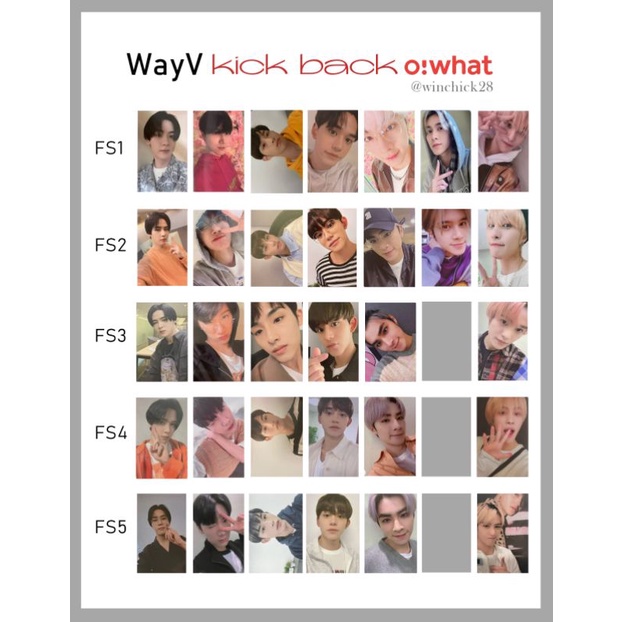 KICK BACK OWHAT PHOTOCARD PC FS FANSIGN 1 2 3 4 5 WAYV KUN TEN WINWIN LUCAS XIAOJUN HENDERY YANGYANG