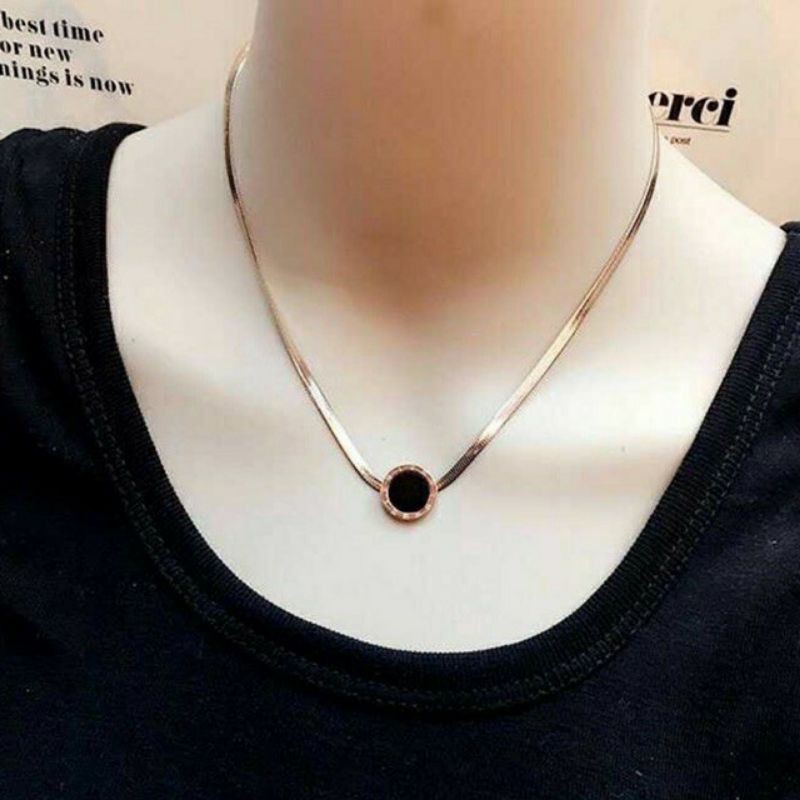 Titanium kalung Simple anti karat &amp; luntur Rose gold korea