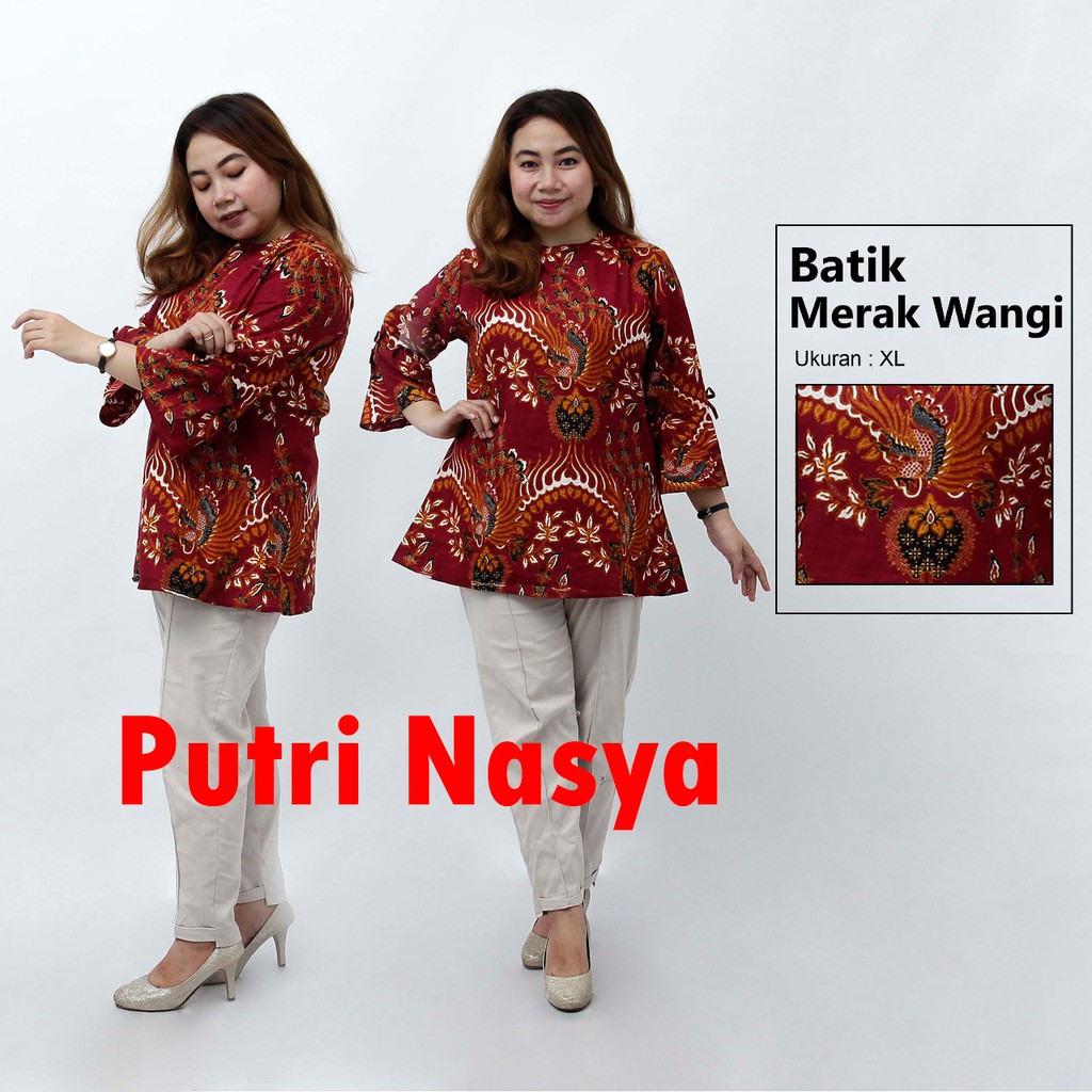 Blouse Batik Jumbo Atasan Wanita Size S-M-L-XL-XXL-3L-4L-5L Model Lengkap Seragam Batik