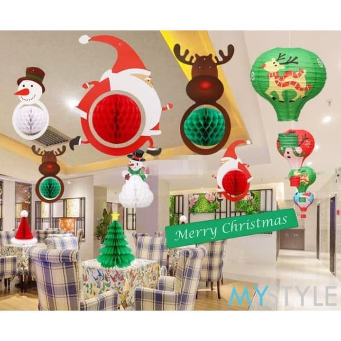 HIASAN NATAL GANTUNG HONEYCOMB NATAL MERRY CHRISTMAS SANTA SNOWMAN