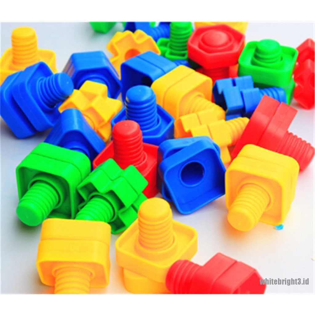 (white3) 1 set Mainan Edukasi Susun Blok Model Mur + Baut Untuk Anak Laki-Laki / Perempuan