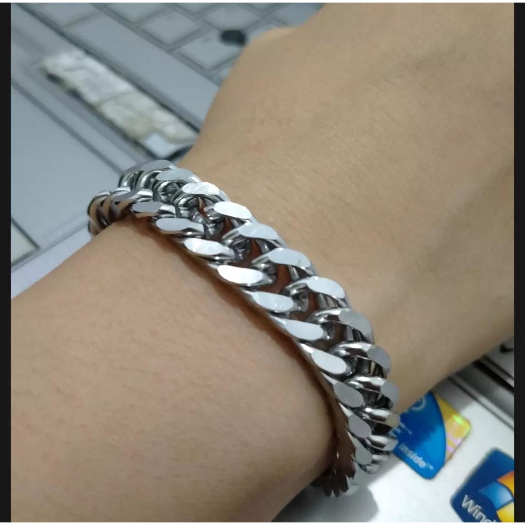 [Bayar di Tempat] Gelang Pria Rantai Baja Putih Premium Garansi Anti Karat/GELANG RANTAI BAJA PUTIH PRIA ANTI KARAT ANTI LUNTUR MODEL TERBARU