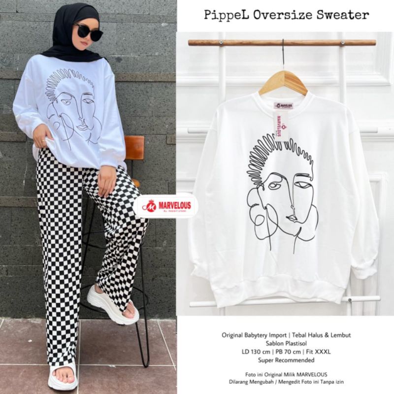 PIPPEL OVERSIZE SWEATER BY MARVELOUS / OVERSIZE BLOUSE MUSLIMAH / kaos wanita Babytery import halus