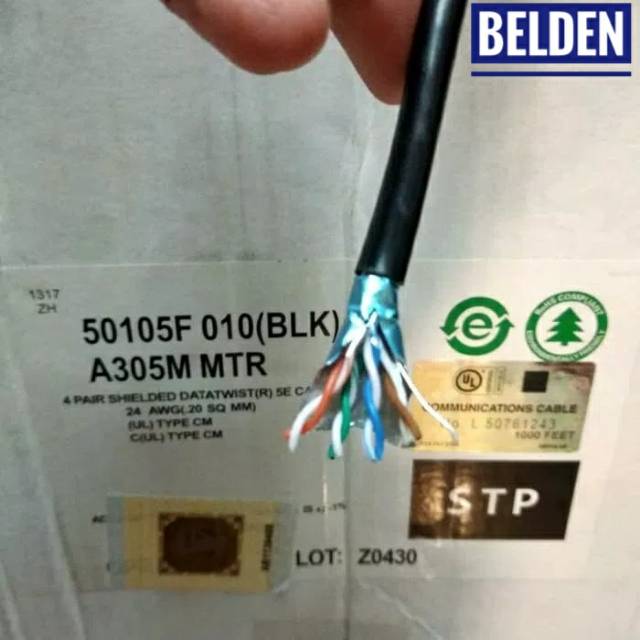 Belden Kabel Lan Outdoor 80 meter STP CAT5e dicrimping rj45 STP Cat5e Belden Tipe 50105F Warna Hitam