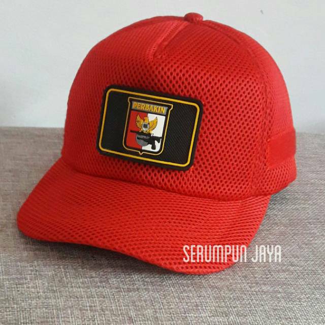 TOPI PERBAKIN - TOPI PERBAKIN MERAH - TOPI JARING DOUBLE MESH VELCRO