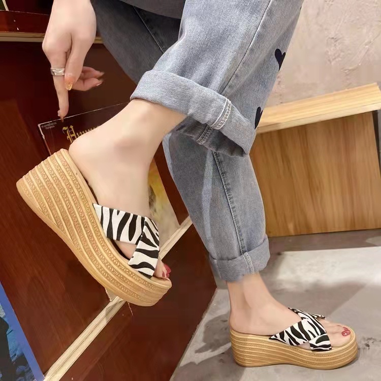 Sandal Wedges Wanita Tinggi Slop Elegan Sendal Hak Tinggi Perempuan Selop Simple SD-099