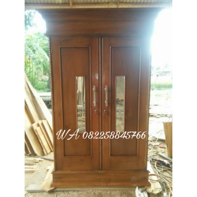 Lemari Pakaian Baju Kayu Jati 2 Pintu Model Simpel Minimalis Buatan Jepara Promo