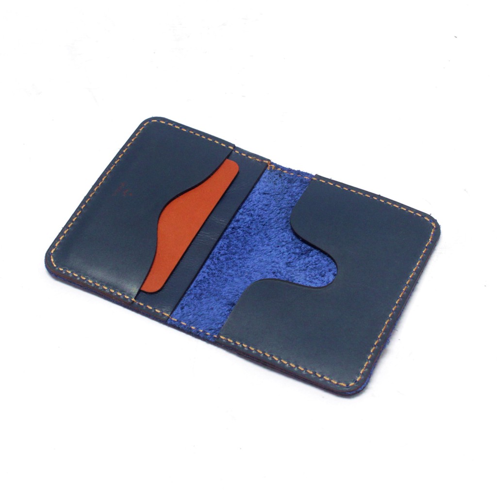 dompet kartu kulit asli kombinasi dua warna biru tan PHWL693