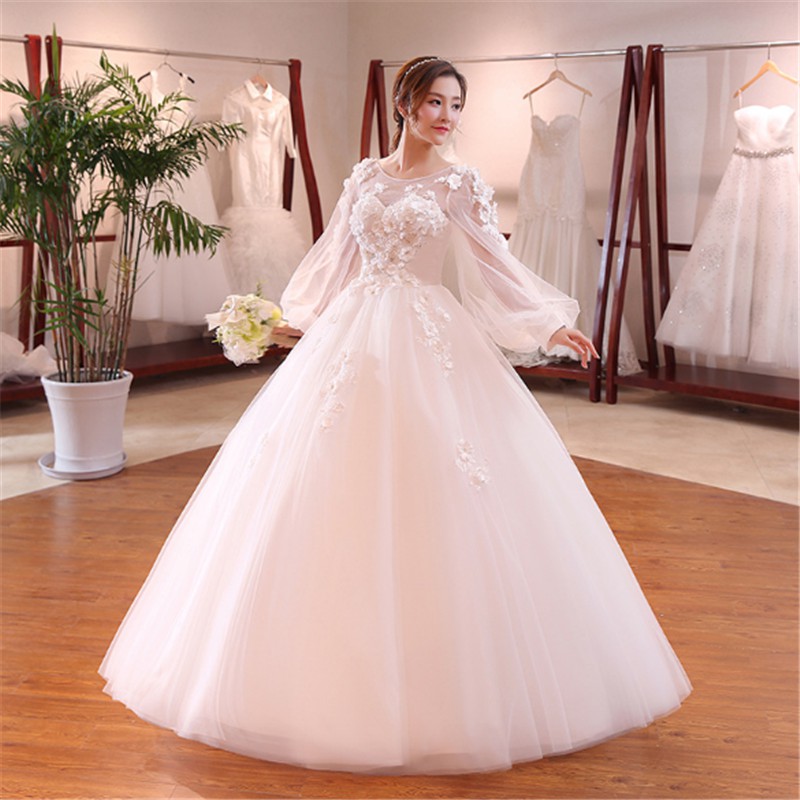 Fashion Korea Lengan Panjang Elegan Gaun Pengantin Shopee Indonesia