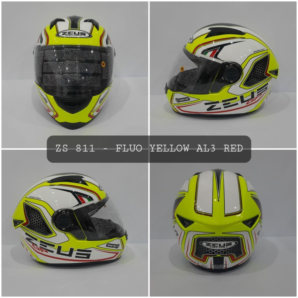 HELM ZEUS FULL FACE FLUO YELLOW AL3 RED - FREE SMOKE VISOR ZEUS ORIGINAL ( ONGKIR 2KG )