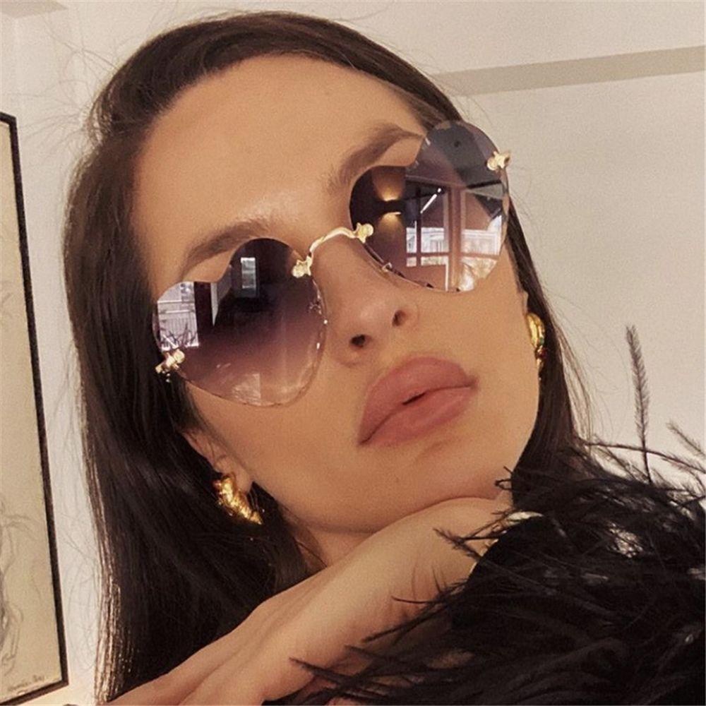 R-FLOWER Heart Sunglasses UV400 Kacamata Hitam Tanpa Bingkai Cinta Hati Berbentuk Hati