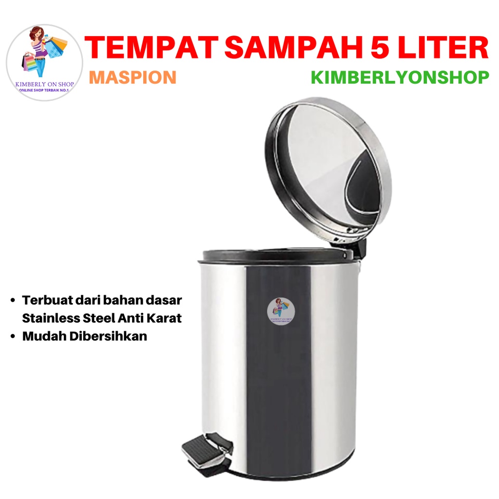 Tempat Sampah Dust Bin Injak Stainless Steel 5 Liter Maspion