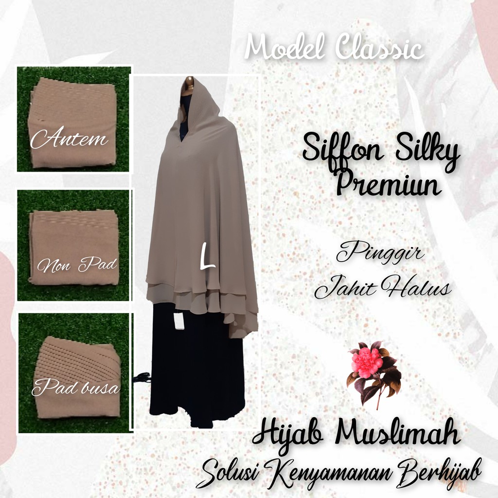 Hijab Muslimah  - Jilbab Hijab Bergo Syar'i Basic - Chiffone Arab - L