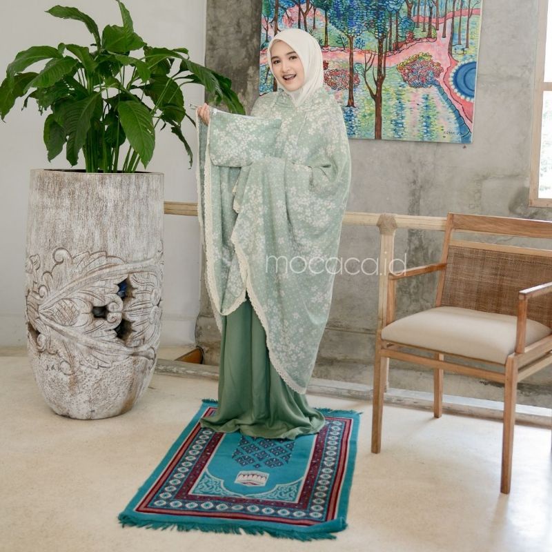 mukena rayon uniqlo premium jumbo 2 in 1 sleting depan motif painting unik