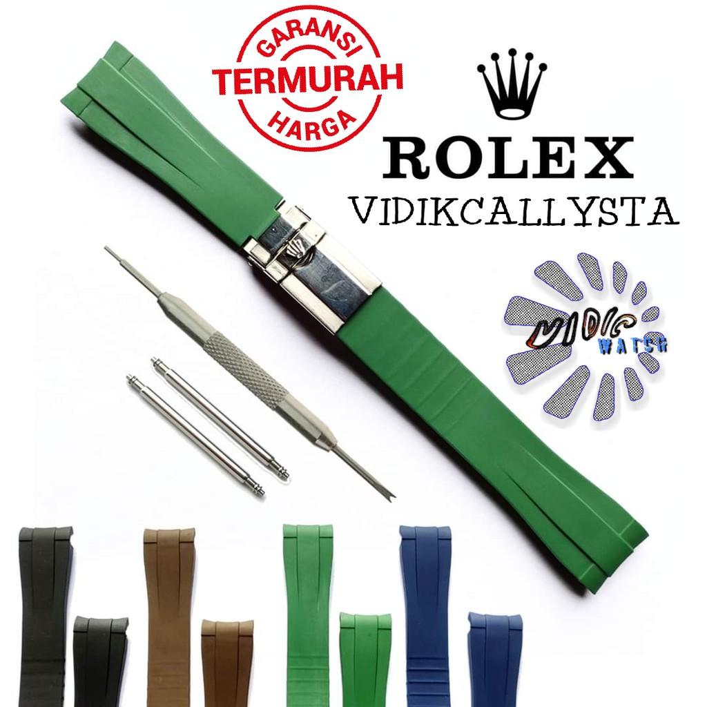 STRAP ROLEX TALI JAM ROLEX RUBBER FULL SET 20MM GREEN