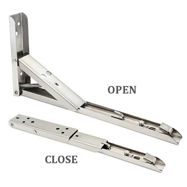 Bracket Engsel Rak Dinding Tempel Lipat Folding Stainless Steel Max Load 65kg 8 10 12 14 Inch 2 PCS