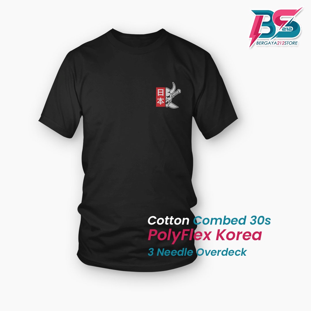 Kaos Distro ONI MASK JAPAN LOGO Cotton Combed Sablon Unisex / Baju Logo Topeng Jepang Keren