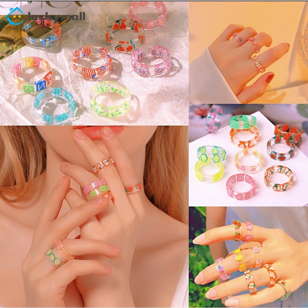 Cincin Desain Buah Alpukat Strawberry Bahan Resin Gaya Korea Untuk Wanita
